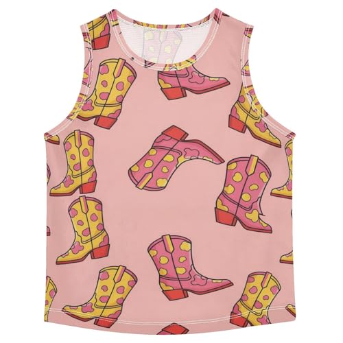 J JOYSAY Western Cowboy Boots Pink Boys Tank Top Sleeveless Muscle Shirts Quick Dry Workout Sport Active Kids T-Shirts 3-15T