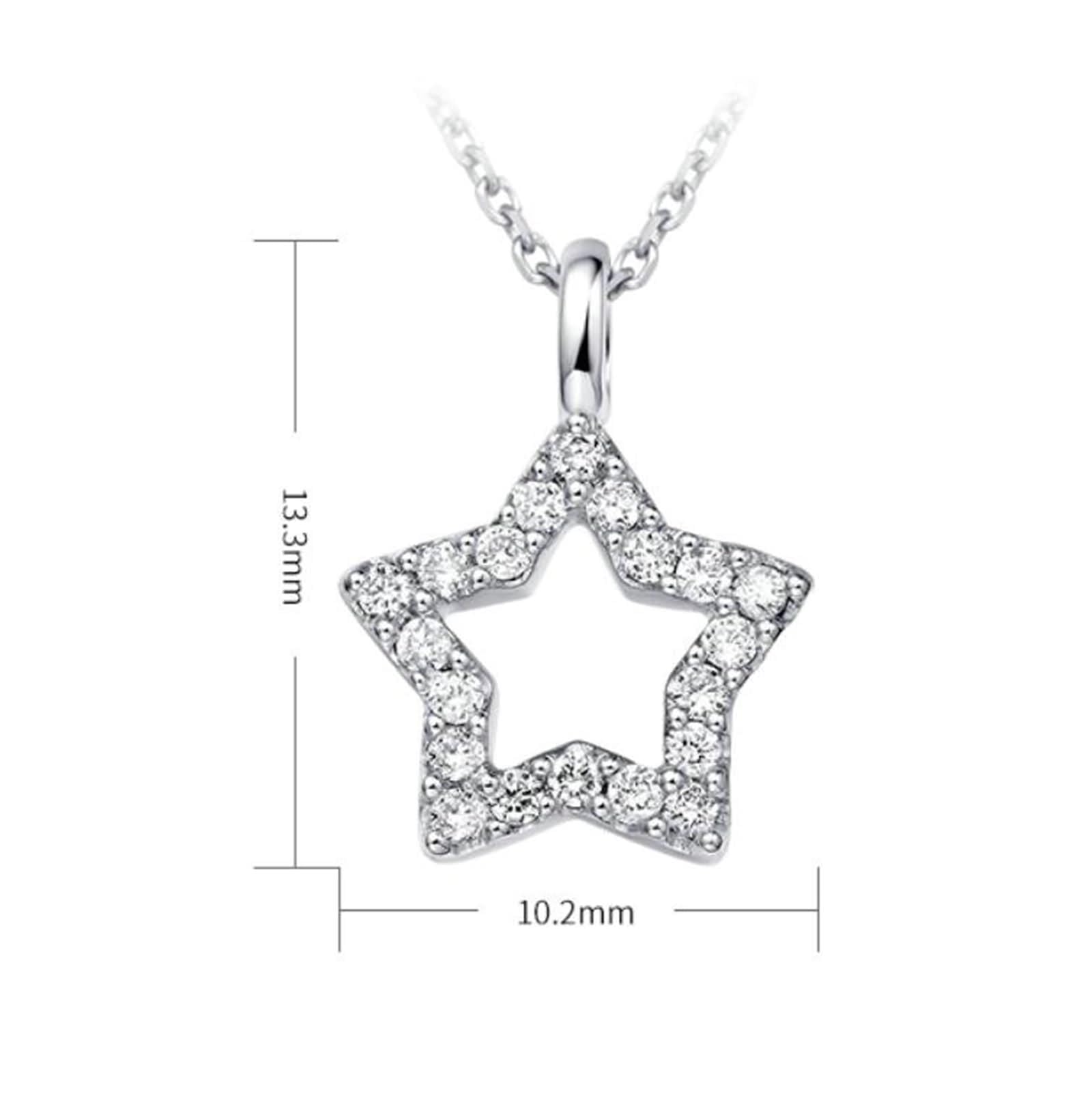 Collar con colgante para mujer, collar largo para mujer, estrella hueca con diamante de 0,15 quilates, oro blanco de 9/14/18 quilates, 45 cm
