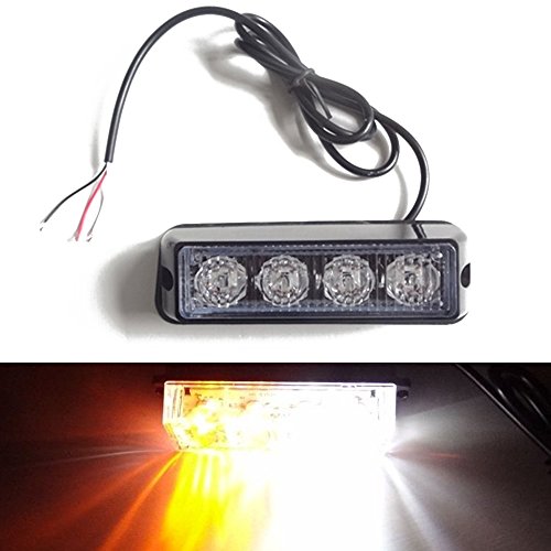 Viktion 12-24V 8W 4 LEDs Feux de Pénétration Lumière Stroboscopique Eclairage Clignotant à 17 Modes pour Voiture Camion véhicule SUV (Blanc & Jaune)