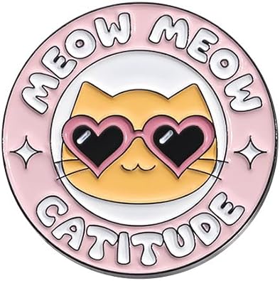 Cartoon Cat Round Brooch Funny for Women Men Novelty Meow Meow Catitude Enamel Pins Creative Cute Animals Badge Pin Clothing Jacket Hats Backpacks Bag Accessories Jewelry