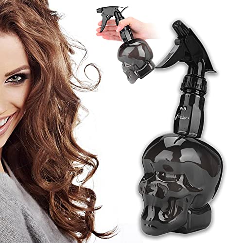 Spray Bottle, Bottle Water for Barber, Skull Shape 250ml Vintage Hairdressing Spray Mist Empty Water Bottle Sprayer Salon Barber Tools for Hair Styling Plants Pets Home Clean (Black)