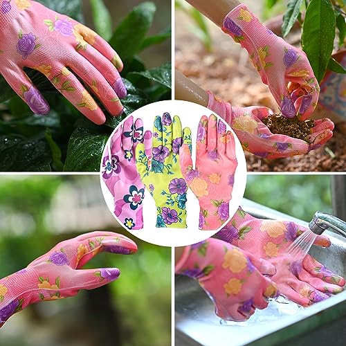 Care Home 3 Pairs Garden Gloves For Women, Breathable Nitrile Coated Gardening Work Gloves For Women thumb #3