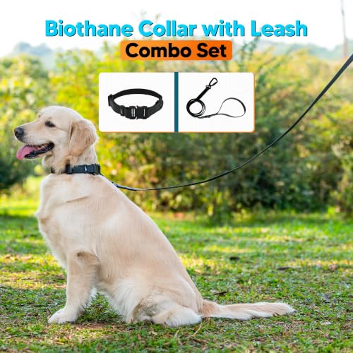 Image of Adil's Biothane Waterproof Dog Collar, Dog Leash & Collar Leash Combo | Heavy Duty TPU Coated Webbing | Adjustable Quick Release Buckle | Odour Resistant (Black, M-18, Collar & Leash Combo)