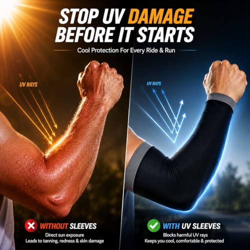 Image of AutokraftZ UV Protection Arm Sleeves for Men & Women | UPF 50+ Cooling Sleeves with 𝐅𝐑𝐄𝐄 Microfiber Cloth | Quick Dry, Anti-Tan & Stretch Fit Hand Sleeves for Bike Riding, Cycling & Outdoor Use