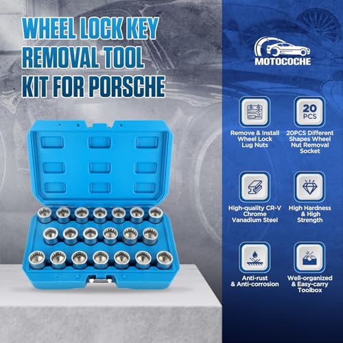 Image of 20Pcs Wheel Lock Removal Kit, Porsche Wheel Lock Key Set, Wheel Lock Removal Tool Kit Lug Nut Key Set, Anti-Theft Screw Remover for Removing and Locking