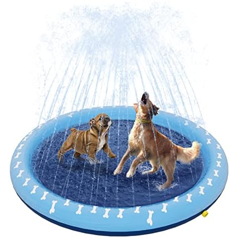 Peteast Dog Pool for Large and Small Dogs, 150 cm Summer Outdoor Garden Dog Water Toy, Foldable Paddling Pool, Dog Bath Pool, Thickened Durable, Non-Slip Sprinkler Play Mat, XL Cover