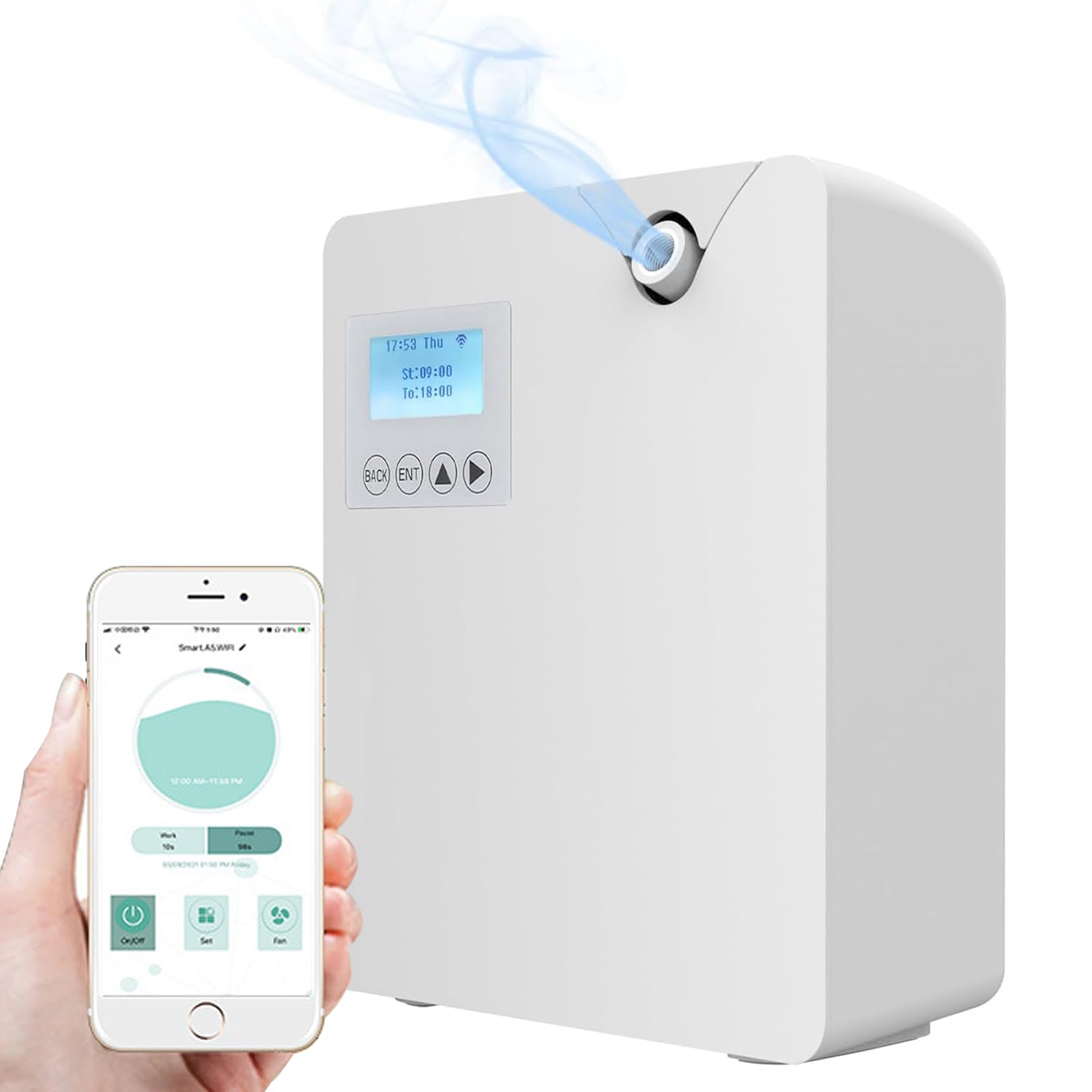 Waayb White Smart Scent Air Machine, 300 Ml Waterless Essential Oil Diffuser With Wterless Condensation Nebulization Tech, 7.5W Hvac Commercial Hotel Collection Cold Air Diffuser, Bluetooths & Wi-Fi Control