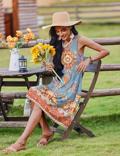 Image of Zeagoo Womens Summer Sleeveless U Neck Midi Dress Fashion Casual Fit Flowy Tiered Boho Beach Vacation Sundress
