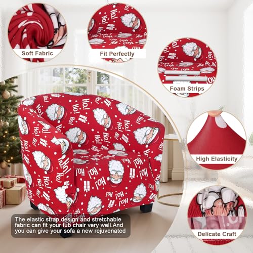 Image of SearchI Christmas Club Chair Slipcover Stretch Barrel Chair Covers Xmas Tub Chair Slipcovers Spandex Armchair Cover Removable Couch Furniture Protector Arm Chair Cover for Living Room(Santa Claus)