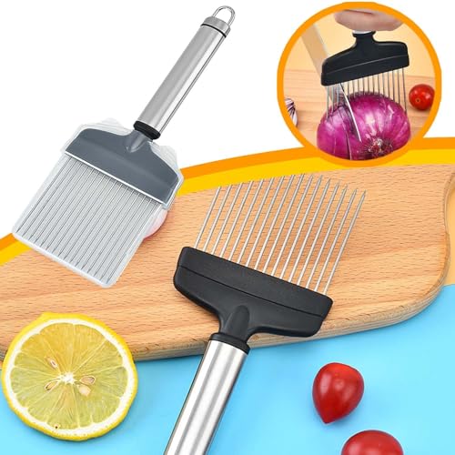 Zwiebelgabel Edelstahl, Stainless Steel Onion Cutter Holder, Zwiebelnadeln,Gemüsezerkleinerer Küchenwerkzeuge Tomate Zwiebel Gemüse Slicer zum Schneiden von Fleisch, Gemüse, Obst (Silver, One size)