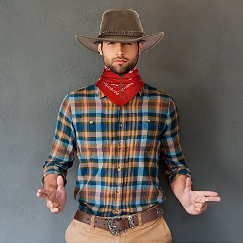 Image of Haysandy Halloween Men Cowboy Costume Hat with Bandana Belts Cowboy Cowgirl Hat Wide Cowgirl Brim Costume Accessories