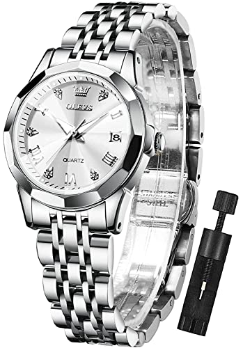 Image of OLEVS Womens Watch Fashion Dress Diamond Female Watches for Ladies Analog Stainless Steel Waterproof Luminous Day Date Two Tone Wristwatch