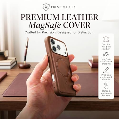 Image of amazon basics Premium PU Leather Case for iPhone 17 Pro, MagSafe Compatible Magnetic Ring, Sleek Protective Back Cover - [Brown]