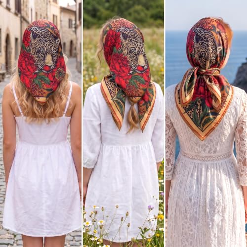 Image of Ravaiyaa - Attitude is everything Women Printed Silk Bandana 21 x 21 Inch Square Headband & Hair Wrap, Soft & Versatile | Fashion Neck Wrap