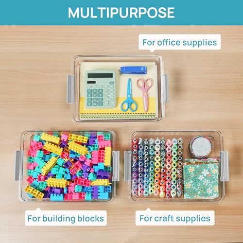 Image of Vtopmart 4 Pack 6 Qt Plastic Storage Bins with Lids, Sensory Bins, Grey | Stackable Clear Containers for Organizing School & Office Supplies, Arts & Crafts Organizers and Storage for Home, Craft Room