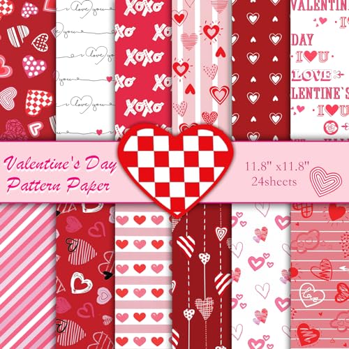 Konsait 24 Sheets Valentines Day Scrapbook Paper 12x12 Double Sided Decorative...