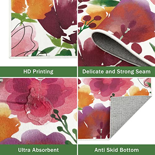 Ileading Kitchen Rugs Sets 3 Piece, Farmhouse Non Skid Kitchen Floor Mats Machine Washable Standing Mat, Summer Sunshine Floral Decor Carpet For Dining Room Sink Hallway (Pink) #TOP5