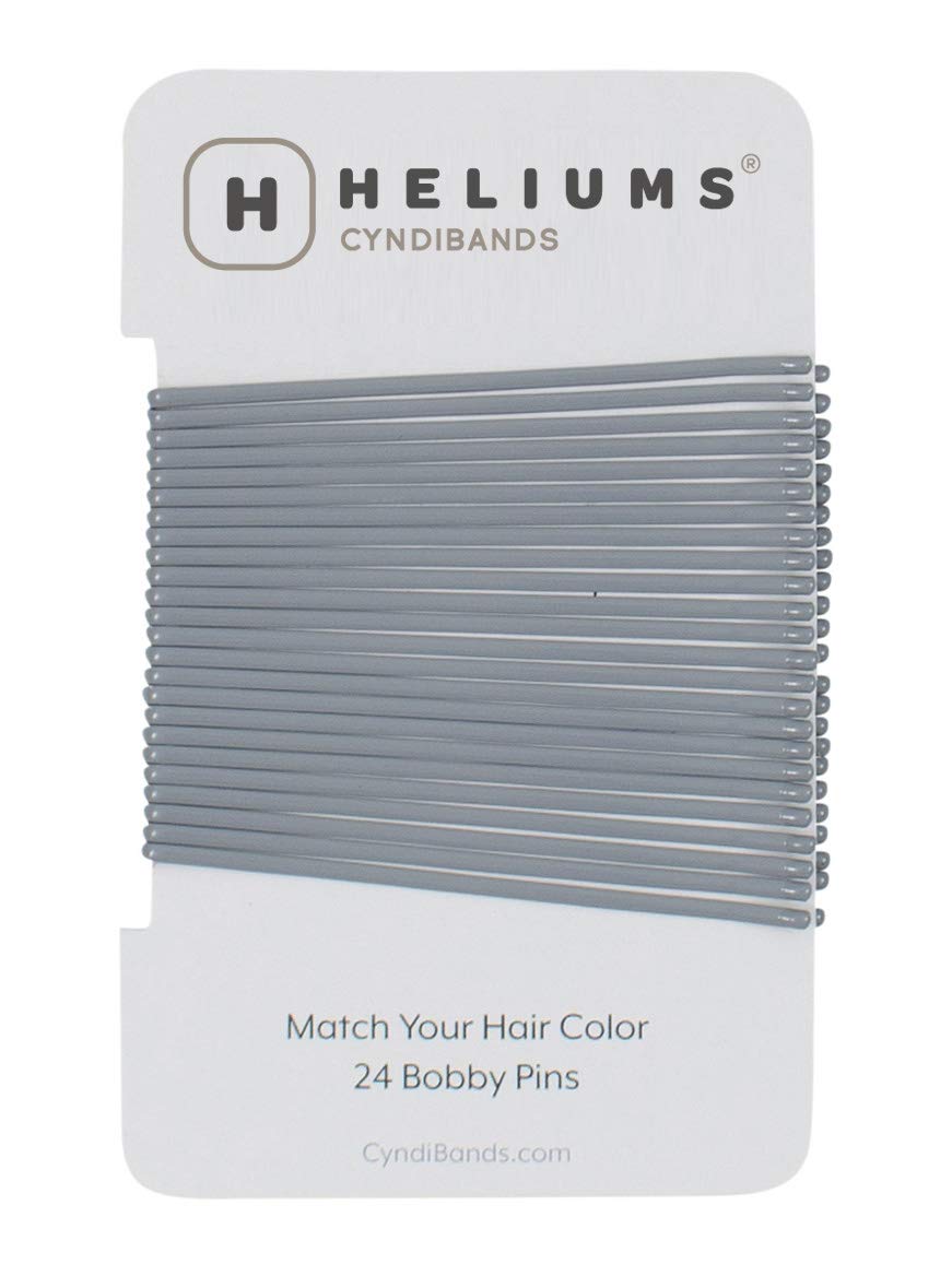 Heliums Gray Extra Long Curved Color Match Enamel Bobby Pins, 2.5 Inch Flat, Easier Open, Gentle to Medium Hold - 24 Count