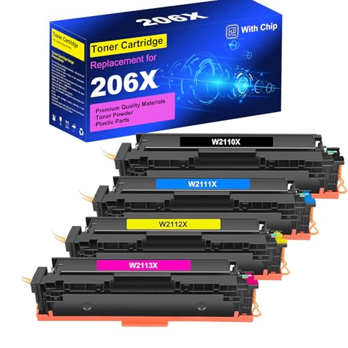 206X Toner Cartridges 4 Pack (1BK,1C,1M,1Y) Compatible with HP Color PRO MFP M283fdw, M283fdn, M283, M282nw, M282, M255nw, M255dw, M255 Printers