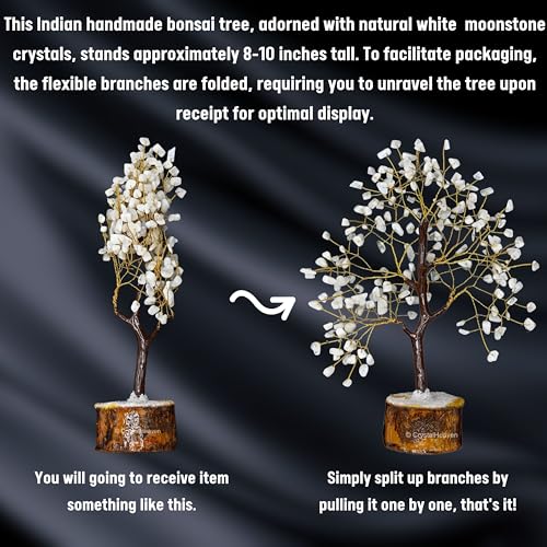 Image of Certified White Moonstone Crystal Tree for Good Luck - Healing Crystals Money Tree for Wealth, Positive Energy at Home Office - Decorative Spiritual Gifts for Vastu, House Warming