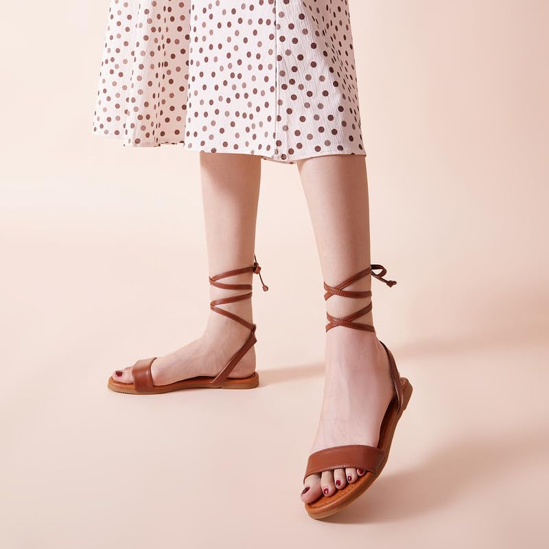Image of SANDALUP Womens Sandals Dressy Strappy Summer Cute Tie Up Ankle Strap flat sandals for women