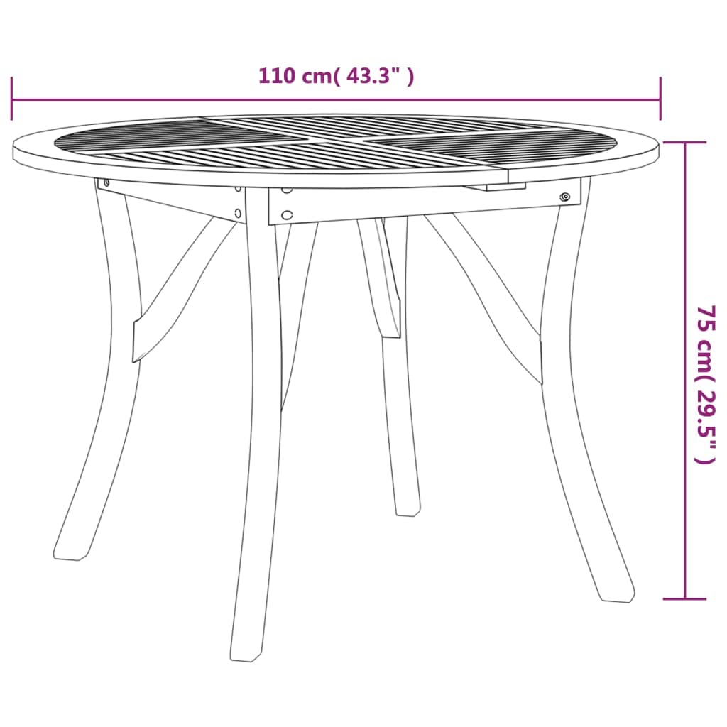 Stół ogrodowy Ø 110 cm, lite drewno akacjowe, odporny na warunki atmosferyczne, na taras, balkon, do użytku na zewnątrz, stabilny stolik pomocniczy z drewna, idealny do jedzenia, pikniku