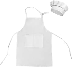Kids Apron and Chef Hat Set, Adjustable Kitchen Apron with 2 Pockets for Boys and Girls, Kids Cooking Aprons for Cooking, Baking, Painting (46 x 62