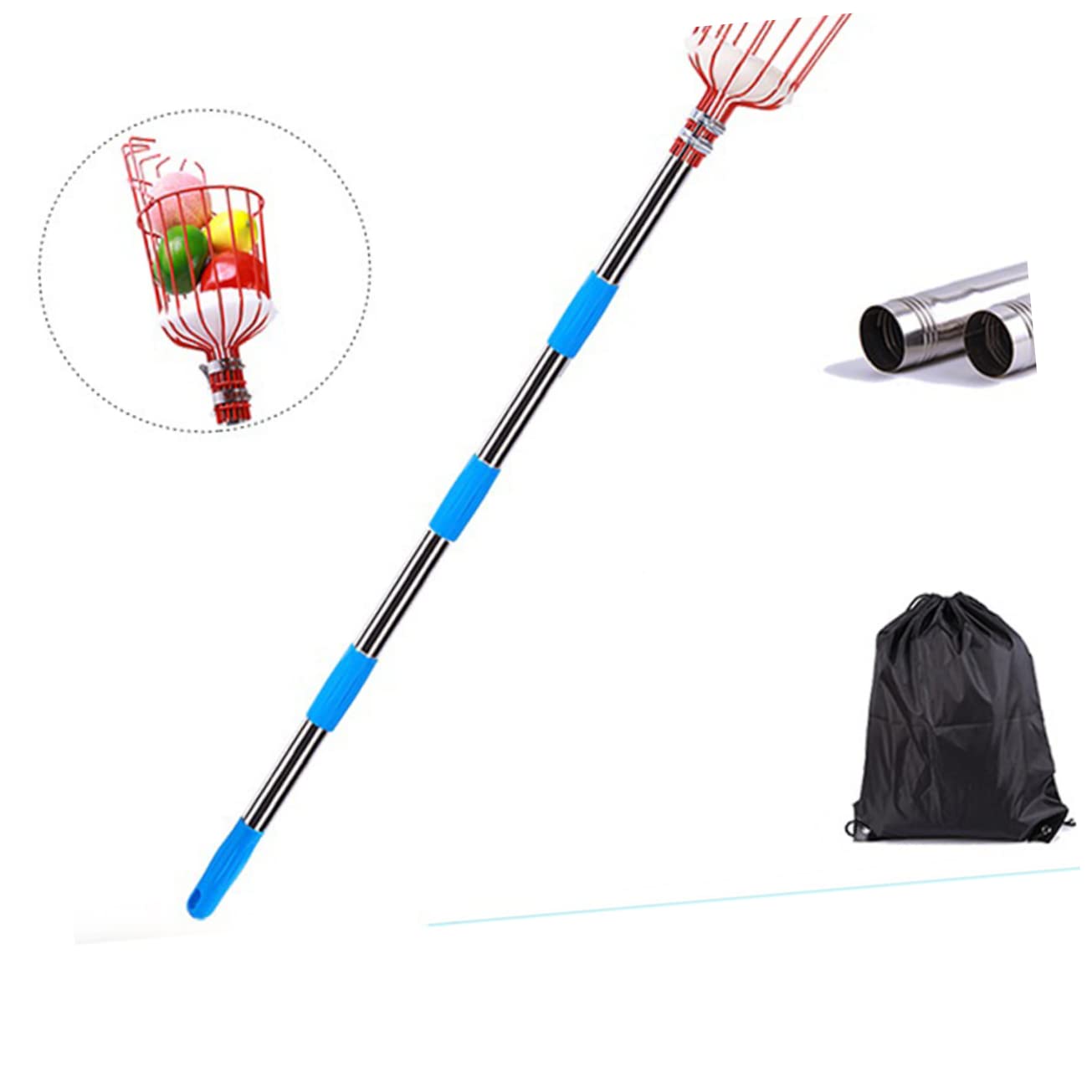 BESPORTBLE Cueilleur de Fruits 6 Sections en Plastique et Acier Manche Télescopique Amovible Léger et Pratique en Acier Inoxydable Outil pour Cueillir Fruits Le Jardin ou Parc