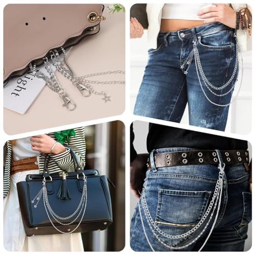 Image of SANNIDHI Jeans Chain Layered Silver Star Charm Punk Triple Pants Chains