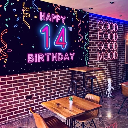 Fondo fotográfico neón para cumpleaños 14 años miniatura 5