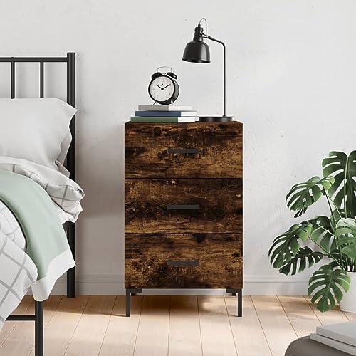 CFODOJ Mesitas de noche - Mesitas de noche - Mesita de noche de roble ahumado 40 x 40 x 66 cm, madera de ingeniería