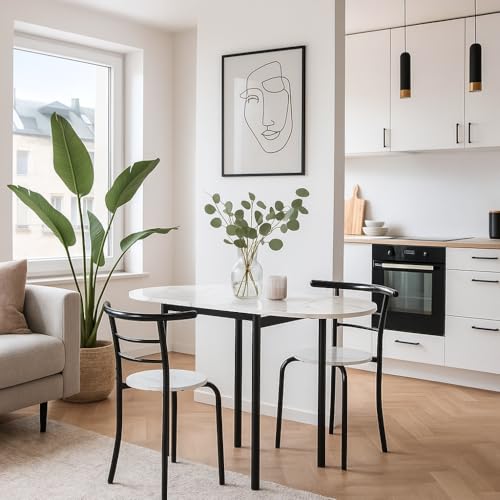 MOMMA HOME Conjunto Mesa de Cocina Extensible con 2 Sillas – Mesa de Comedor Plegable y Abatible, Mesa Extensible para Cocina y Salón, Modelo Leva (MARMOL)