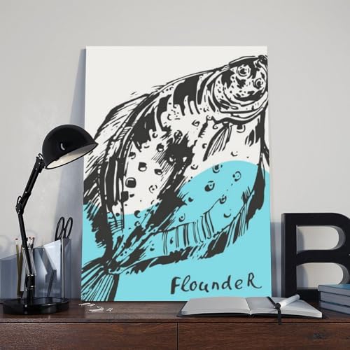 Flunder-Druck, Leinwand-Poster, Wandkunst, Dekordruck, Bild Gemälde für Wohnzimmer, Schlafzimmer, Dekoration, 20 x 30 cm