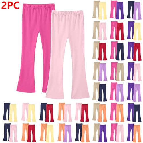 2-Pack Girls Flare Leggings Stretch Kids High Waisted Bell Bottom Comfy Cotton Athletic Casual Dance Pants for 3-14 Years2