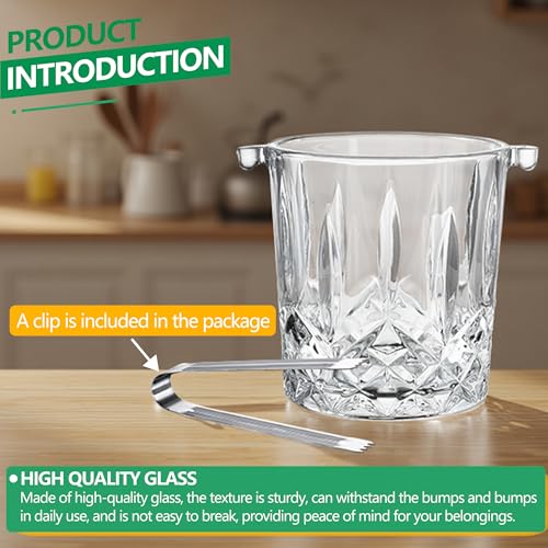 34.4oz Glass Ice Bucket with Handle Ice Tong Crystal Clear Cocktail Wine Champagne Cooler for Home Bar Parties Cocktail Accessories - Image 5