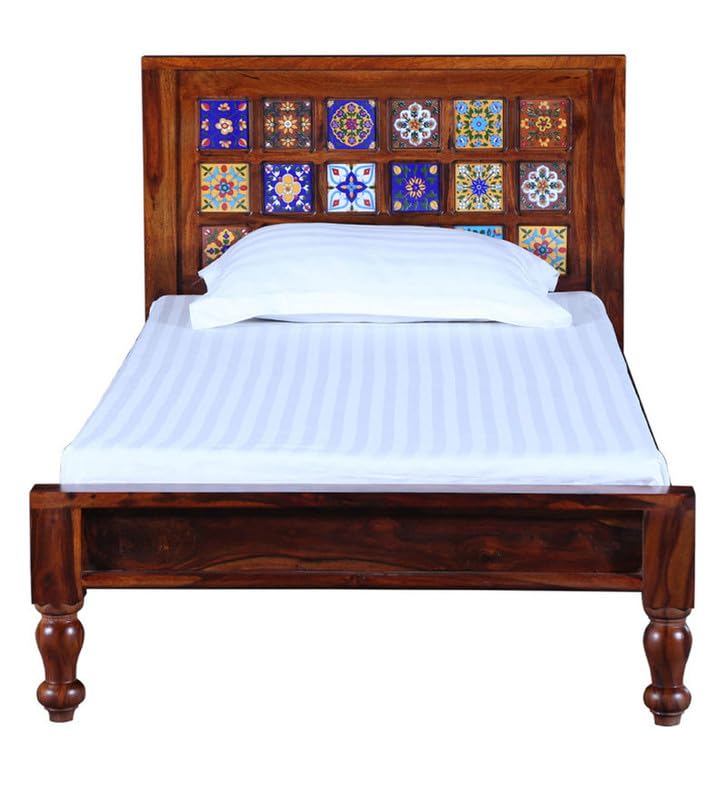 Image of Solid Sheesham Wood Anamika Single Bed Without Storage | Wooden Single Bed Cot Palang Furniture for Bedroom Living Room Home and Hotel (Honey Oak Finish)