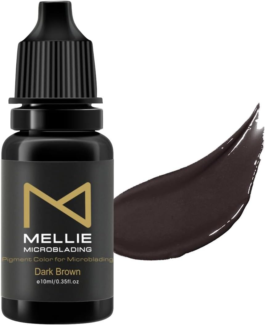 Mellie Microblading Pigment – 10 ml/.35fl.oz | Medical Grade | No Mixing | Long Lasting for Professionals Permanent Make Up Supplies (Dark Brown)