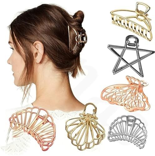Rubela Premium Quality Multi Pattern Design Trending Fashionable (Set of 6 pcs)metal Clutcher random shapes and Material Hair Claw/Clutcher Clip/Stylish Pins Hair Accessories Set For Women’s & Girl’s