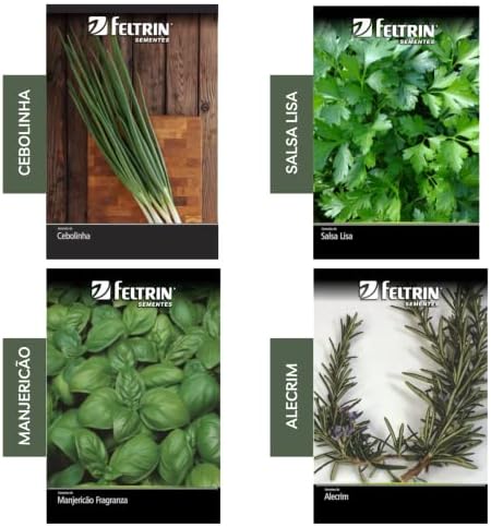 Kit 4 Sementes Temperos Horta Em Casa Jardins Vasos (Cebolinha, Salsinha, Manjericão, Alecrim)