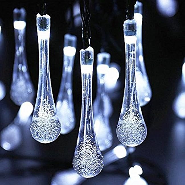 Solar Water Drop Lights, 20ft 30LEDs Fairy Lights Waterproof for Outdoor, Garden, Christmas Decorations (Cold White)