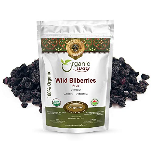 Organic Way Wild Bilberries Dried Fruit Whole (Vaccinium myrtillus) - European Wild-Harvest | Organic & Kosher Certified | Non GMO & Gluten Free | USDA Certified | Origin - Albania (1 LBS / 16 Oz)