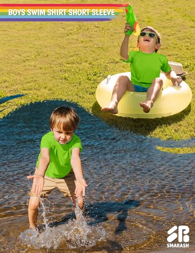 Image of Boy's UPF 50 Rash Guard Swim Shirts Short Sleeve Sun Protection SPF Fishing Surfing Water Beach Shirts Quick Dry