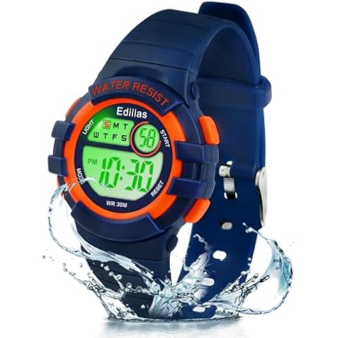 Edillas Kids Watches Digital Girls Boys,7 Colors Light Wrist Watch for Child Waterproof Sport Outdoor Multifunctional Watches with Stopwatch/Alarm for Ages 4-15 Blue Cover
