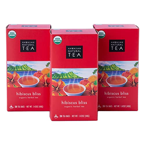 Image of Hawaiian Natural Tea - Organic Hibiscus Bliss Herbal Tea, Caffeine-Free Hibiscus Tea, All-Natural and Antioxidant-Rich Wellness Tea, Vegan and Keto-Friendly, 60 Tea Bags