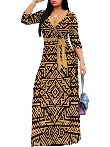 Image of PinkPatty Plus Size Maxi Dresses for Women Casual Flowy Long Dress 3 /4 Sleeve V Neck Wrap Dress with Belt