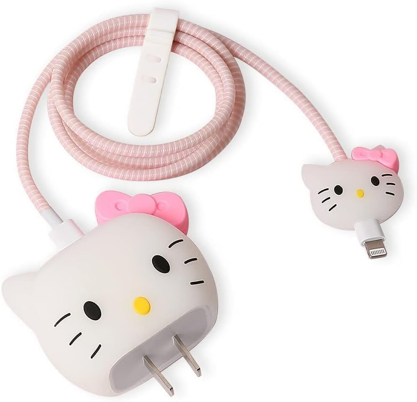 Image of INEFABLE Charger Case Cover Protector with 3D Cute Pattern for iPhone Charger only 18W & 20W, Data Charging Cable Wire Saver Protective Cable Cover Full Protection - Set Of 1 (Cute Cat)