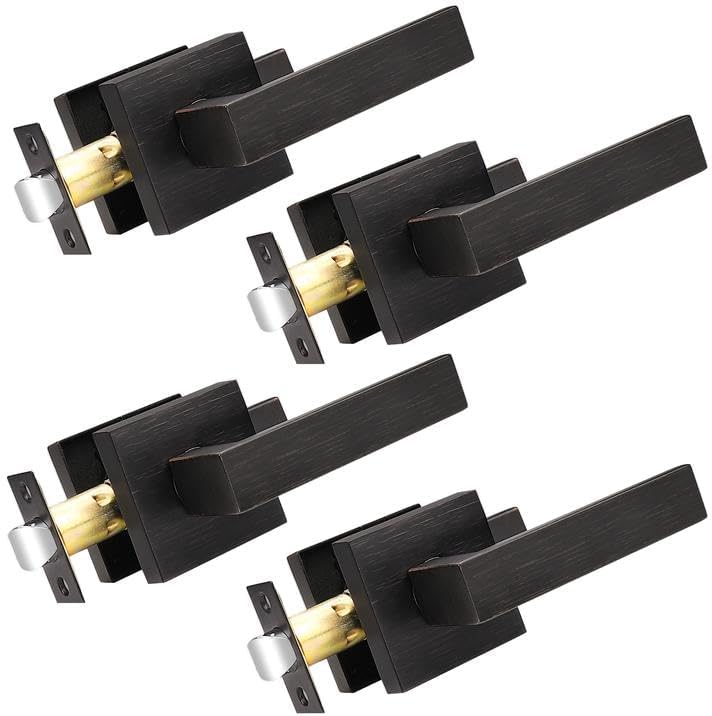 Probrico Heavy Duty Square Passage Door Levers Interior Non-Locking Handleset for Hallway or Closet Doors in Oil Rubbed Bronze Reversible for Right & Left Side,4 Pack