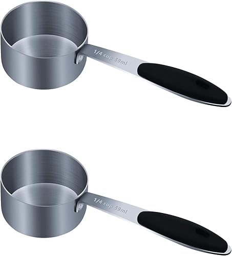 Vista 53 de 1 taza medidora individual de 3/4 tazas (6.0 fl oz, 6 onzas) con agarre de silicona negra, cucharada individual de acero inoxidable