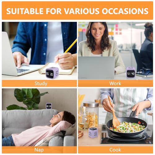 Image of Cuteefun Rotating Cube Timer, Pomodoro Timer Desk, 5 /10 /30 /60Min, Purple | Custom Countdown, Count-Up Mode, Vibration & Sound Alerts, Gravity Sensor, Productivity Timer for Kitchen, Study, Kids, ADHD