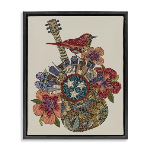 Nashville Floral Guitar Music City, 25 x 31 Inch Canvas in Floater Frame